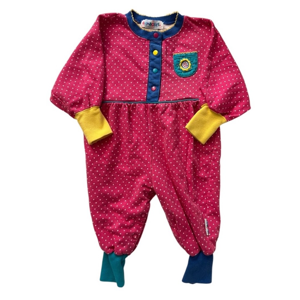 Vintage 90s Gymboree Polka Dot Color Block Baby Romper